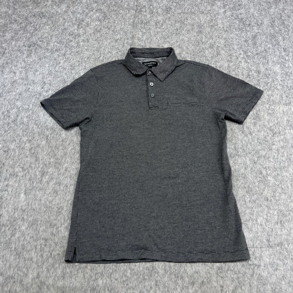 Banana Republic Polo Shirt Mens S Black Birdseye Dress Short Sleeve Cotton Prep